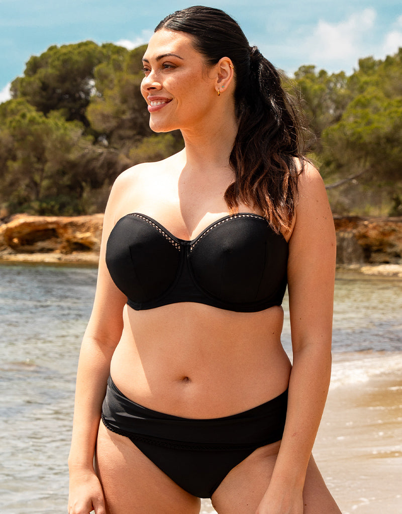 Sundown Bandeau Bikini Top by Curvy Kate Swim, Black/White, Bandeau Bikini