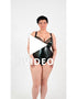 Get the 360 view of our Rebelle plunge bodysuit in faux leather black.