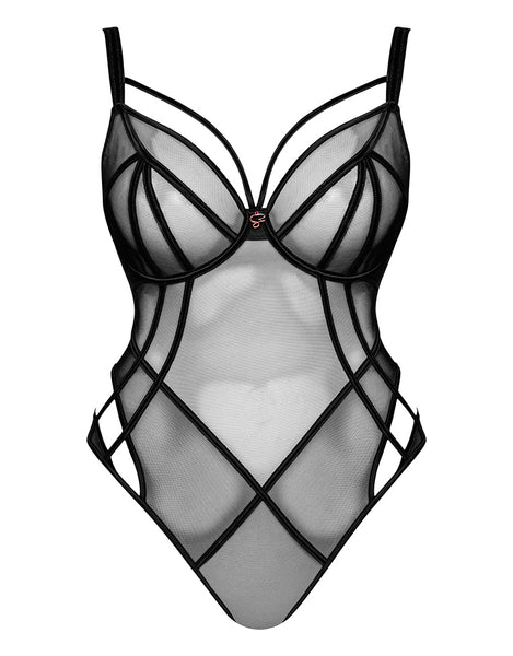 Strappy Teddy w Nipple Cutout Black